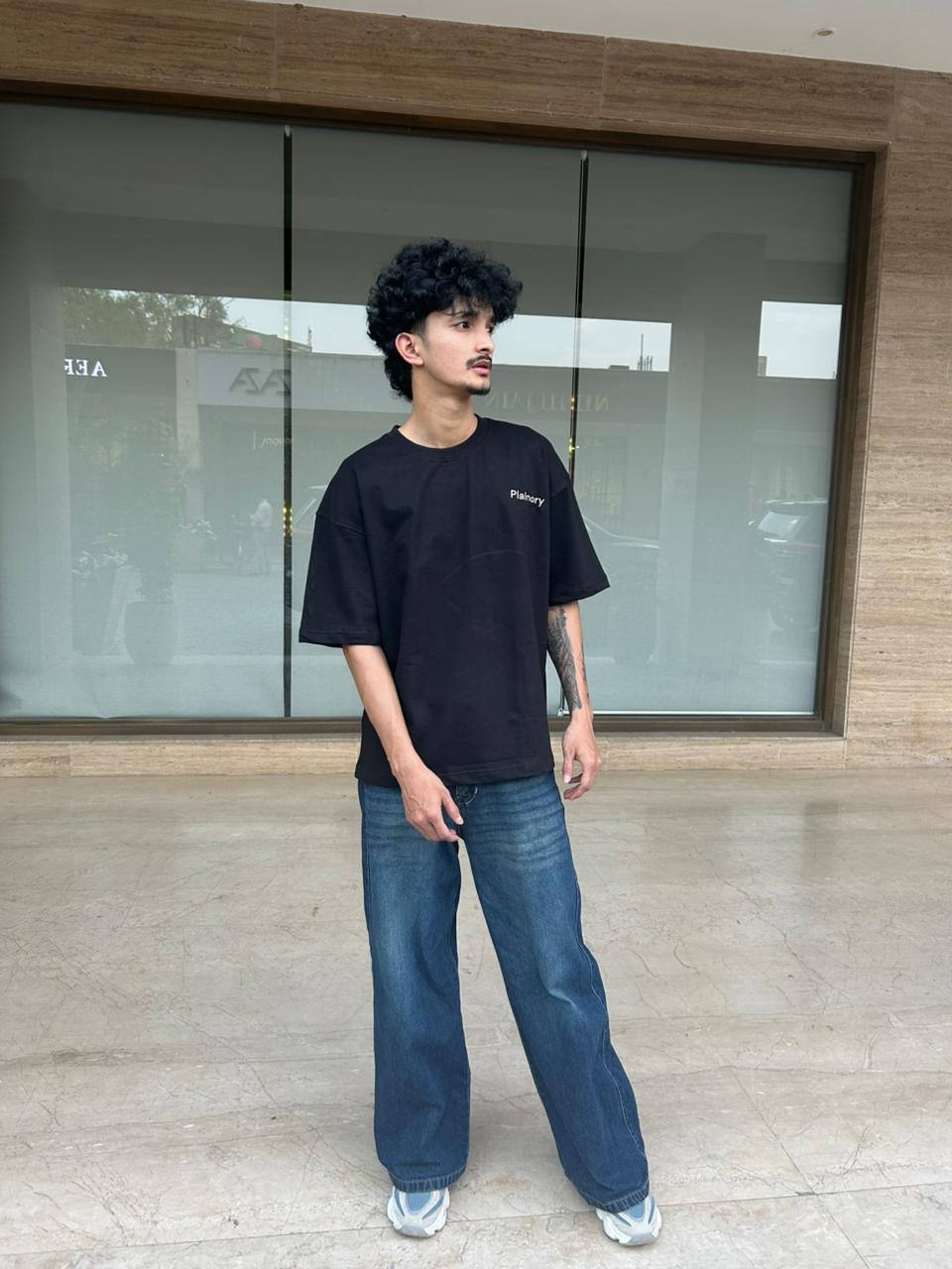 Plainory Black Unisex Oversized T-Shirt