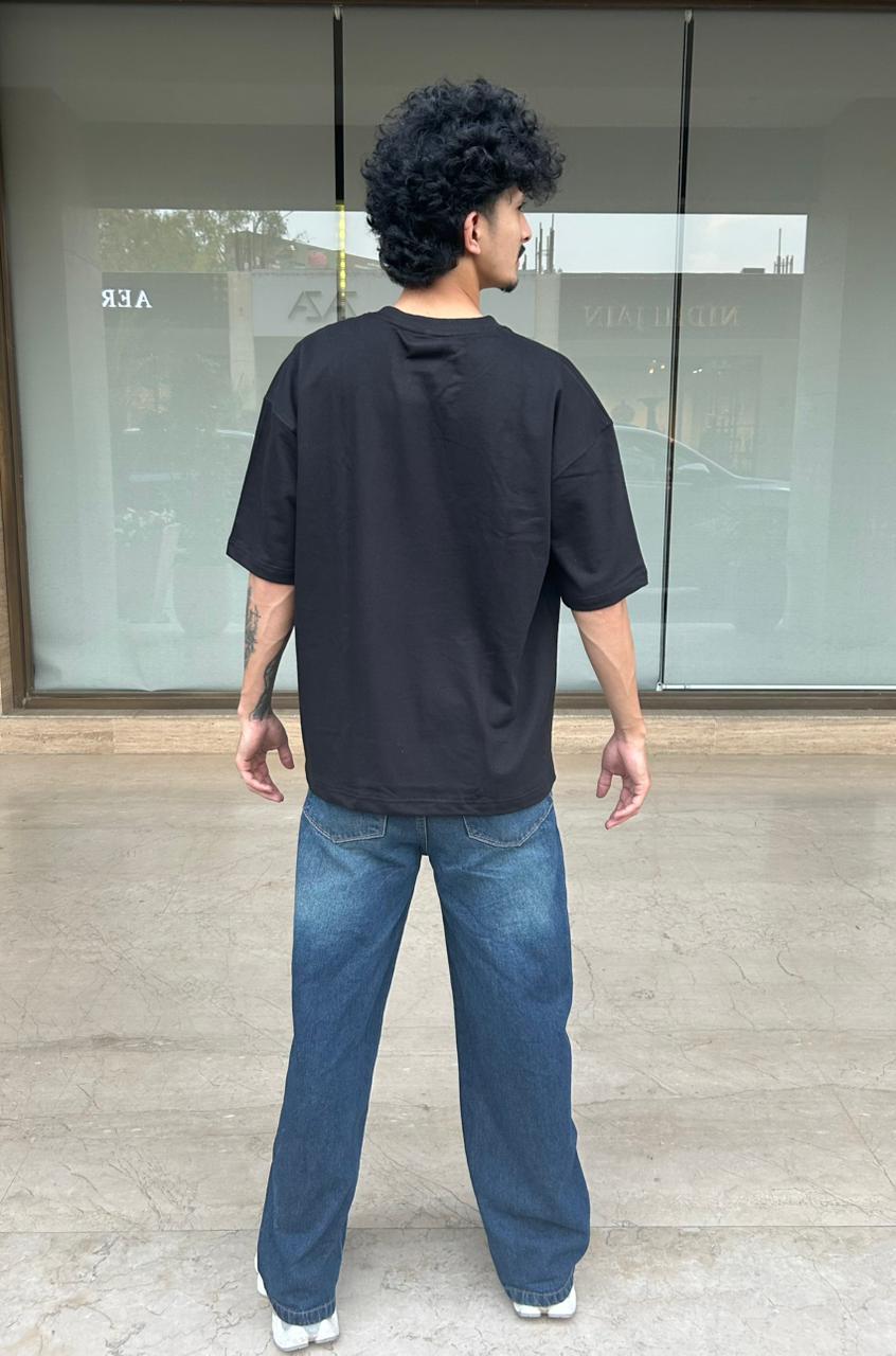 Plainory Black Unisex Oversized T-Shirt