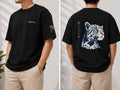 Oversized Black T-Shirt with Japanese Leopard Art | Wild Ink Tee